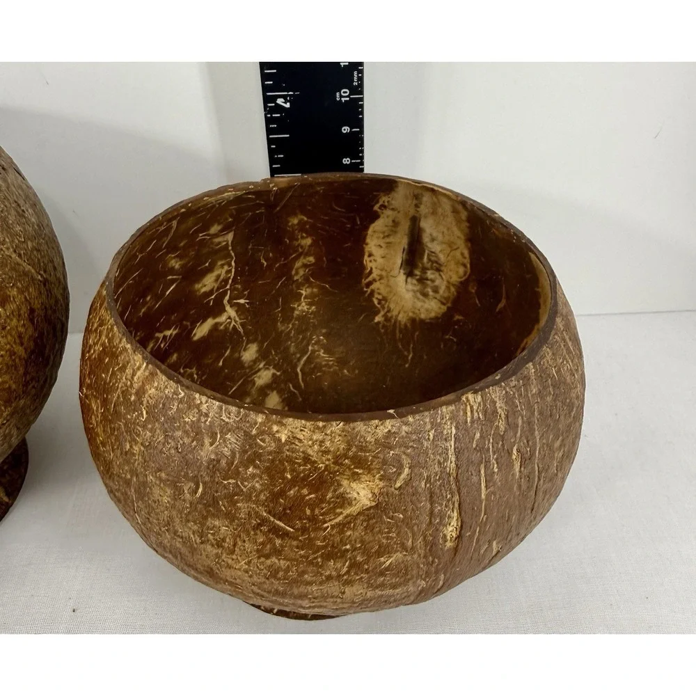 Coconut Shell Footed Bowl/ Cup‎ Set Of Three (3) Handmade Tropical Tiki Luau